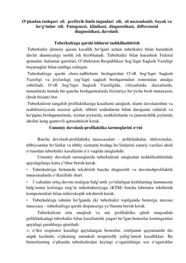 Tuberkulѐzga qarshi ishlarni tashkillashtirish