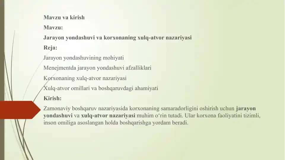 Jarayon yondashuvining mohiyati