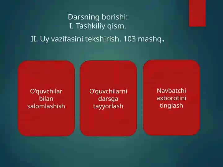 Darslik "Darsning borishi"