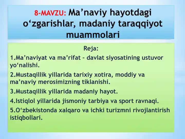 O‘zbekistonda Ma’naviy Hayotdagi O‘zgarishlar