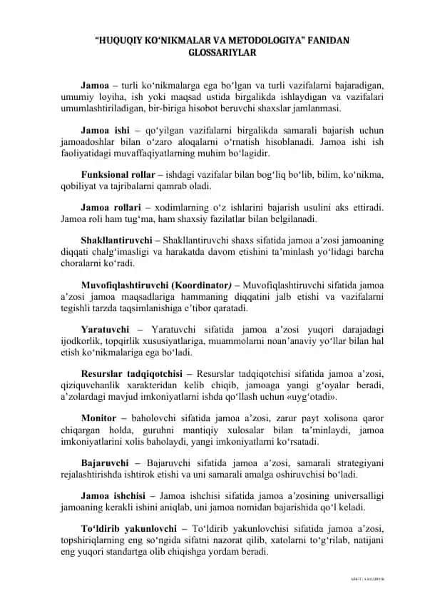 HUQUQIY KOʻNIKMALAR VA METODOLOGIYA FANIDAN GLOSSARIYLAR