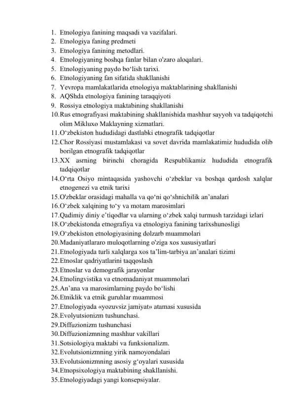 Etnologiya fanining asosiy tushunchalari