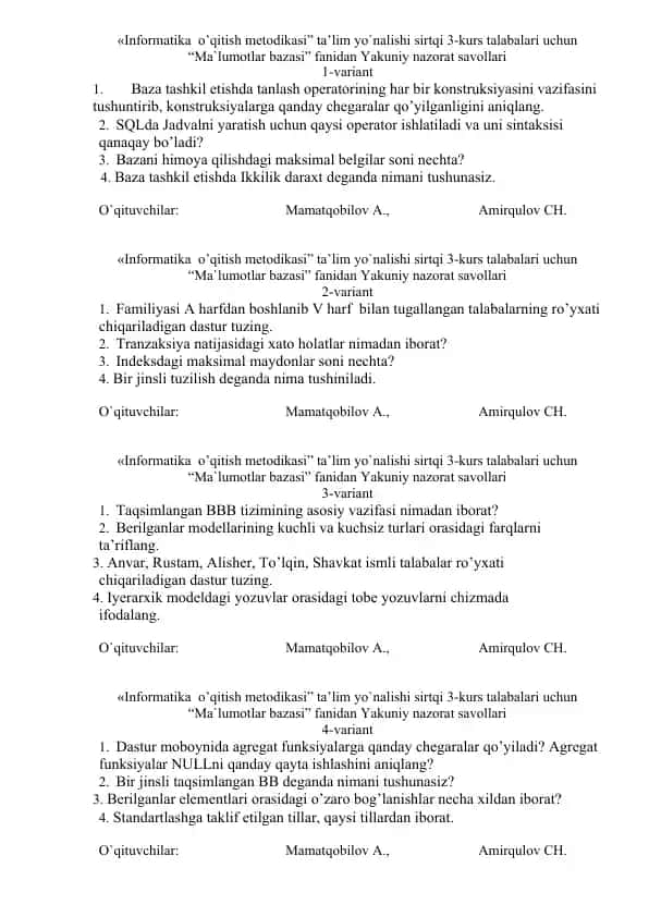 Informatika o’qitish metodikasi
