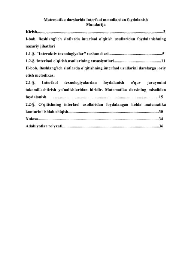 Matematika darslarida interfaol metodlardan foydalanish