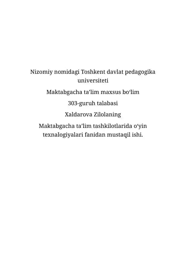 Maktabgacha taʼlim tashkilotlarida oʻyin texnalogiyasi