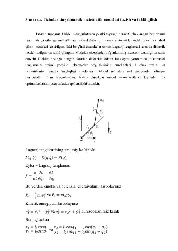 Ekzoskeletning dinamik matematik modeli