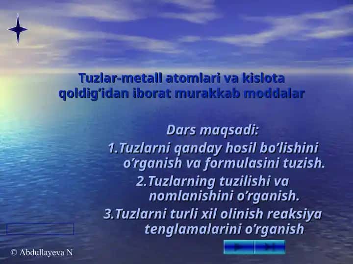 Tuzlar-metall atomlari va kislota qoldig’idan iborat murakkab moddalar