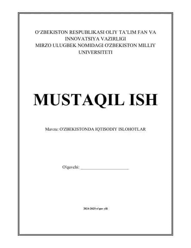 O'ZBEKISTONDA IQTISODIY ISLOHOTLAR