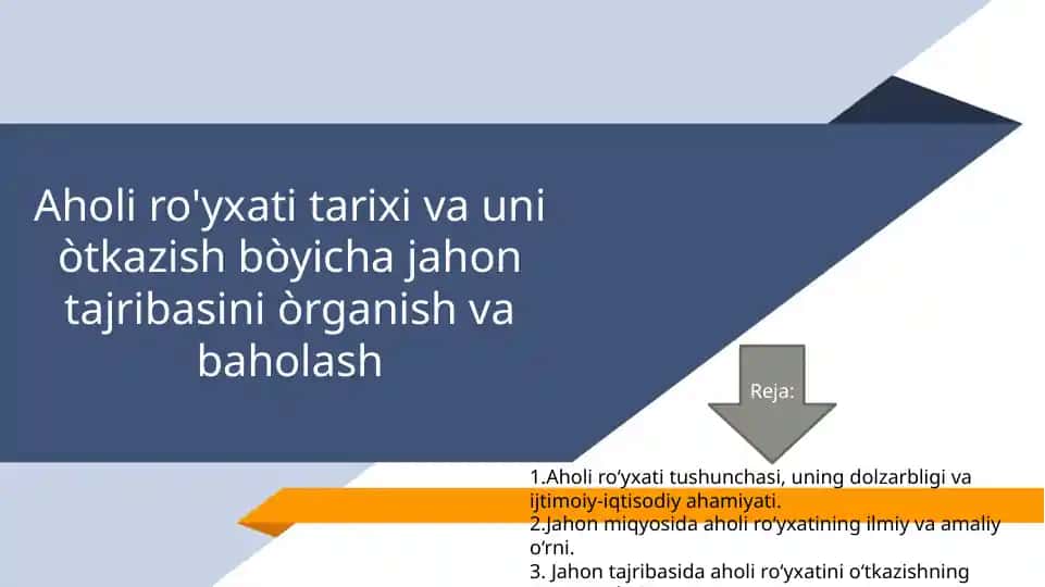 Aholi ro'yxati tarixi va uni òtkazish bòyicha jahon tajribasini òrganish va baholash