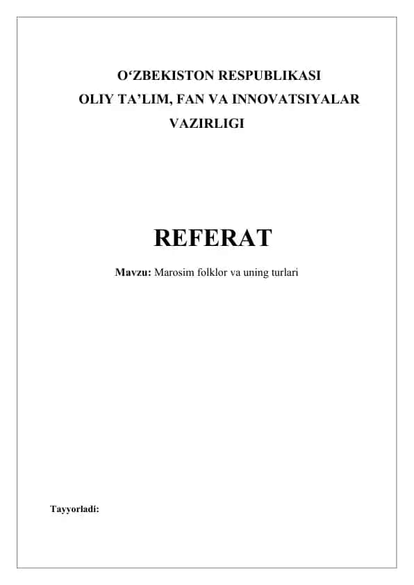 Marosim folklor va uning turlari