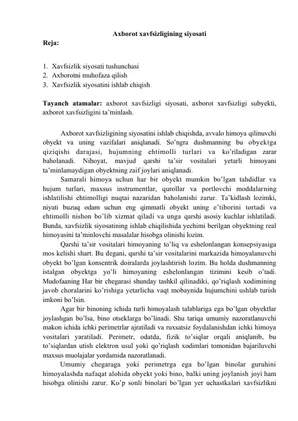 Axborot xavfsizligi siyosati