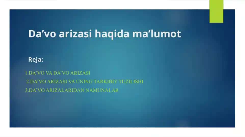 Da’vo arizasi haqida ma’lumot