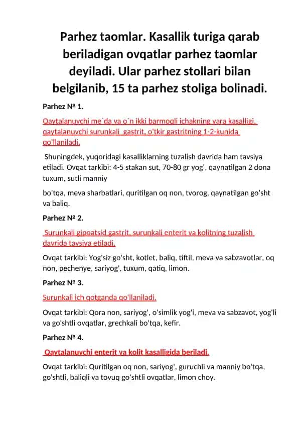 Parhez taomlar