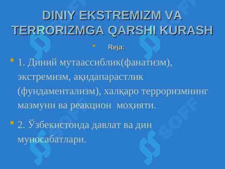 DINIY EKSTREMIZM VA TERRORIZMGA QARSHI KURASH