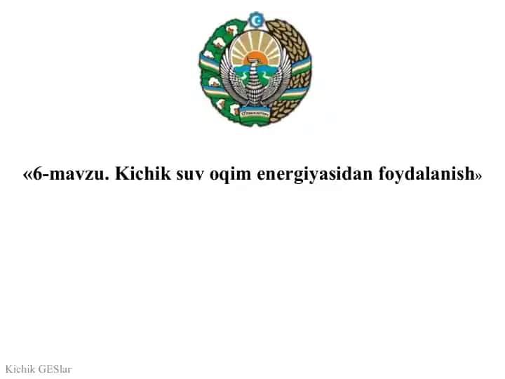Kichik suv oqim energiyasidan foydalanish