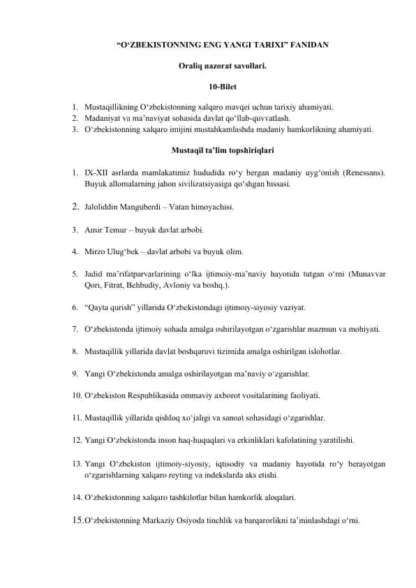 O‘ZBEKISTONNING ENG YANGI TARIXI