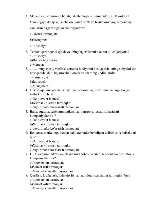 Biznes tarmoqlari