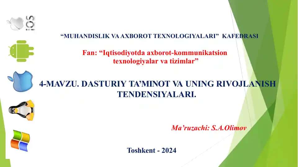 Iqtisodiy masalarni yеchish jarayonida qo‘llaniladigan dasturiy mahsulotlar tasnifi va vazifalari