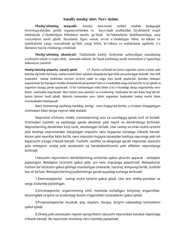 Nerv tizimi mashg'uloti