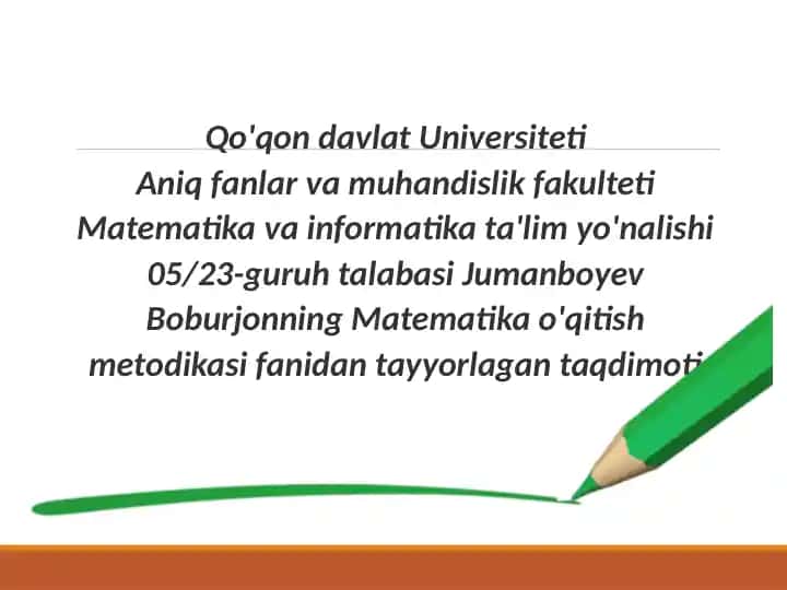 Matematika o'qitish metodikasi