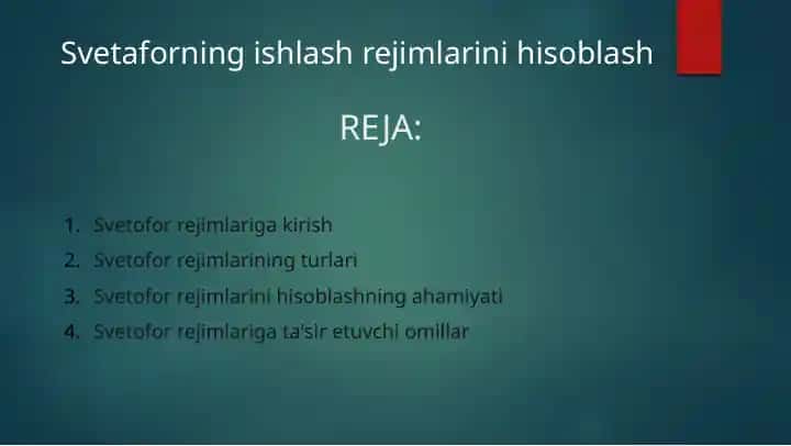 Svetofor rejimlariga taqdimot