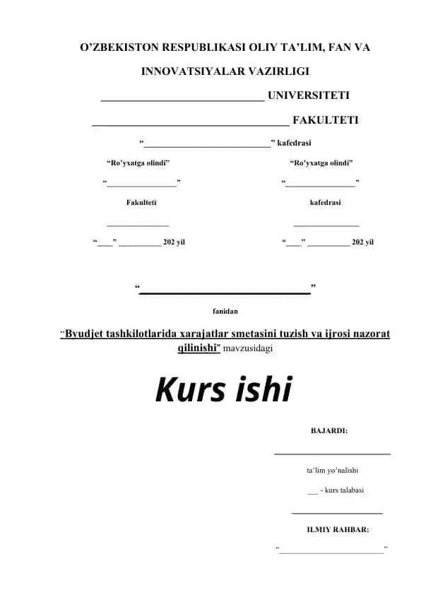 Byudjet tashkilotlarida xarajatlar smetasini tuzish va ijrosi nazorat qilinishi
