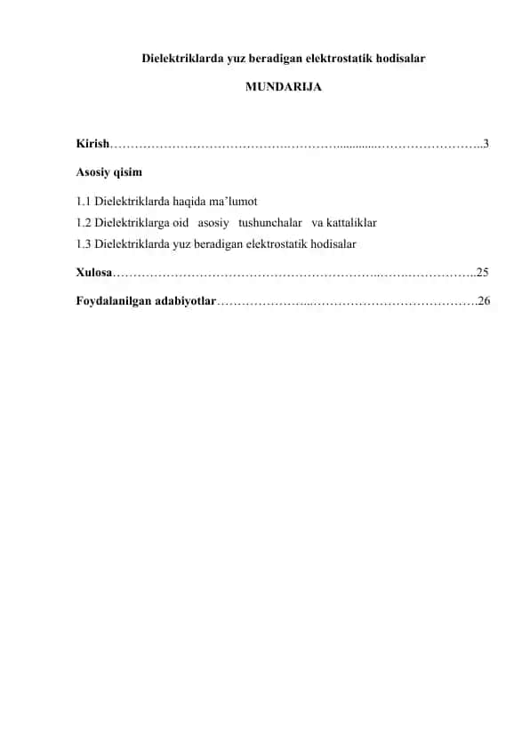 Dielektriklarda yuz beradigan elektrostatik hodisalar