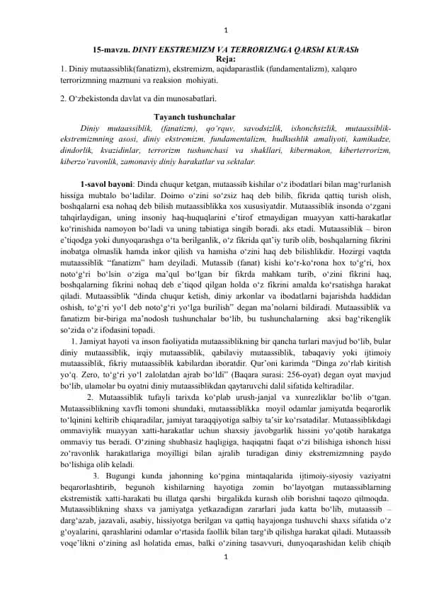 Diniy ekstremizm va terrorizmga qarshi kurash