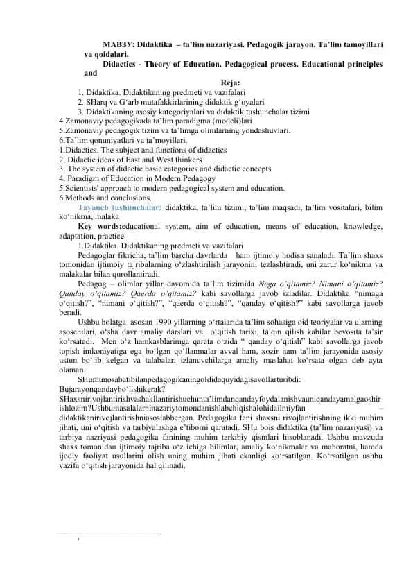 Didaktika - ta’lim nazariyasi