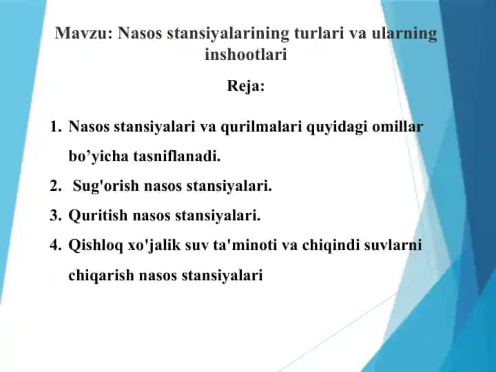 Nasosstansiyalarining turlari vaularning intshootlari