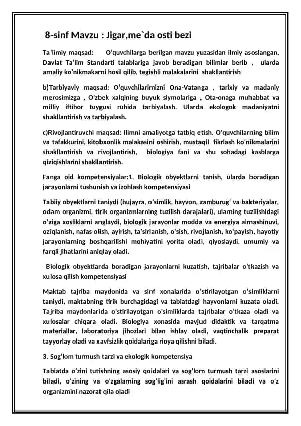8-sinf Mavzu : Jigar,me`da osti bezi