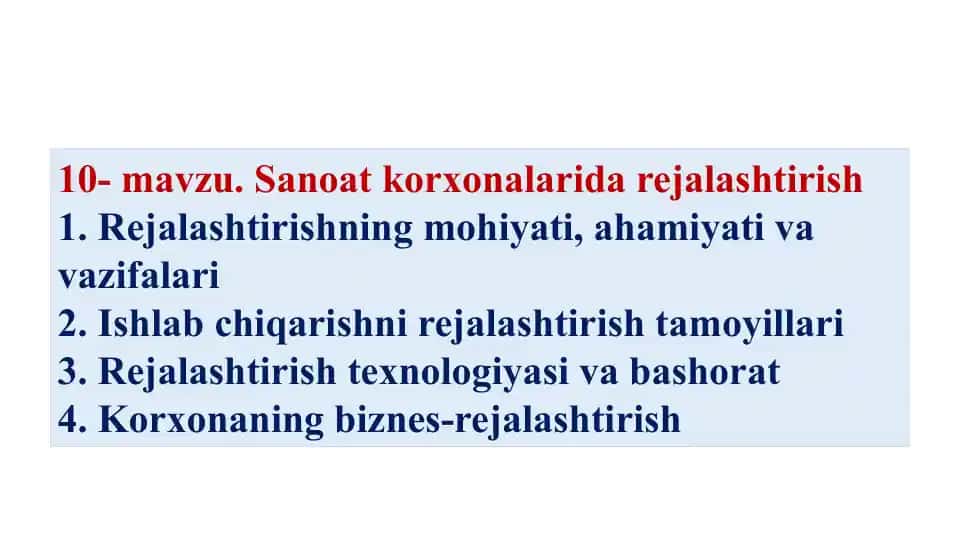 Sanoatkorxonalaridarejalashtirish
