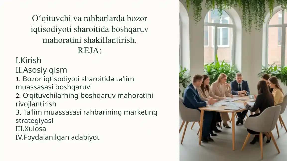 Bozor iqtisodiyoti sharoitida boshqaruv mahoratini shakllantirish