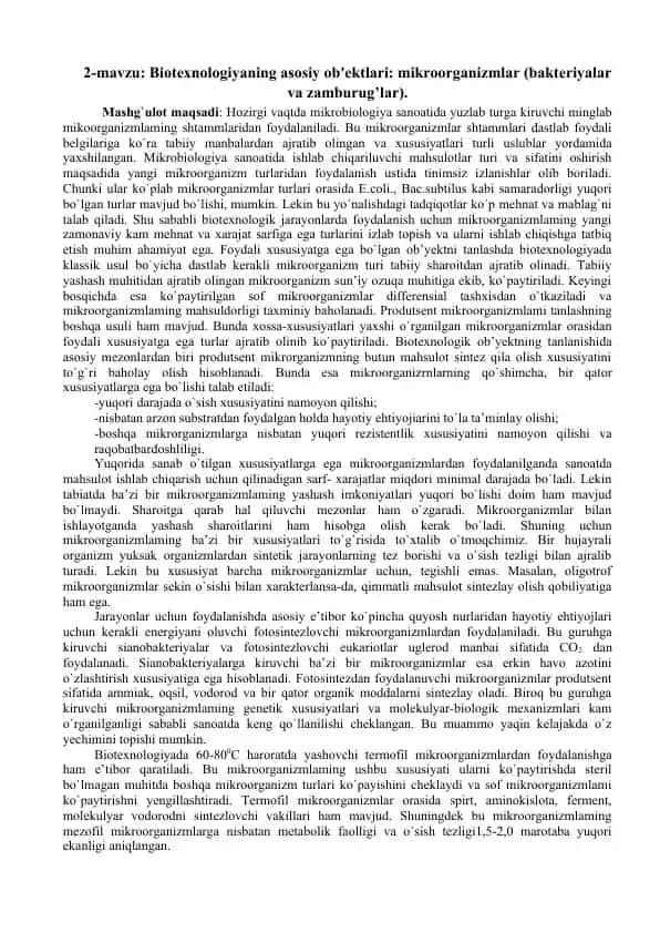 Mikroorganizmlar (Biotexnologiya uchun)