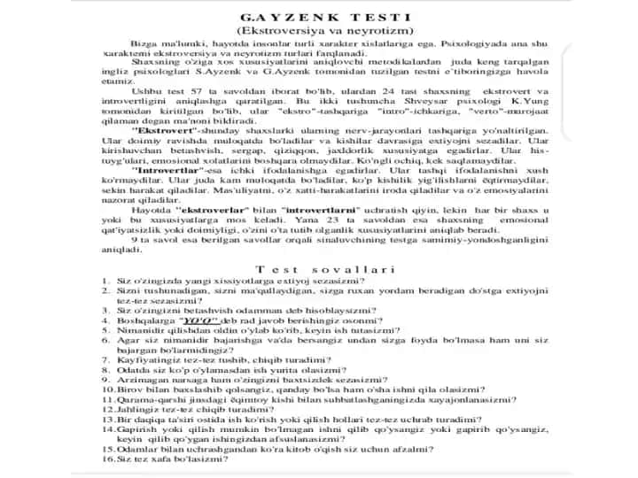 GAYZENK TESTI
