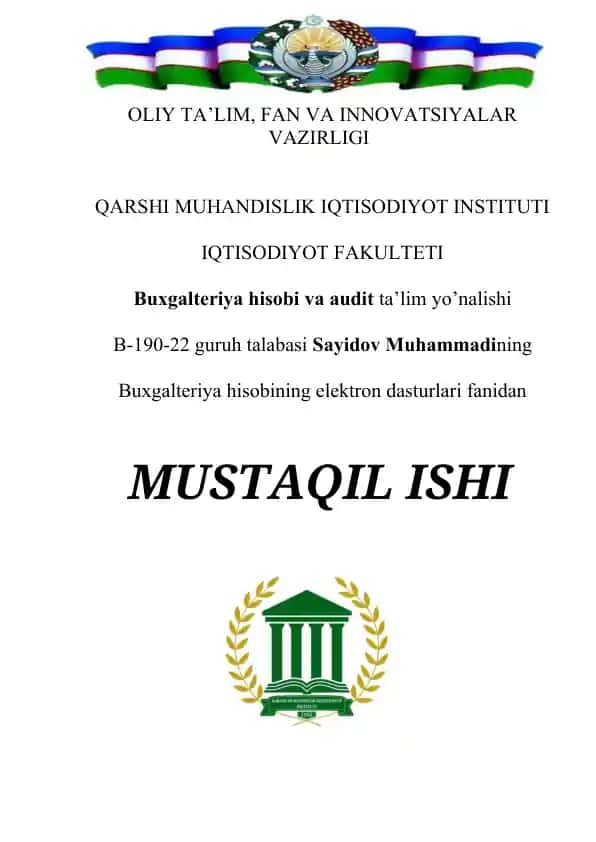 Buxgalteriya hisobining elektron dasturlari fanidan