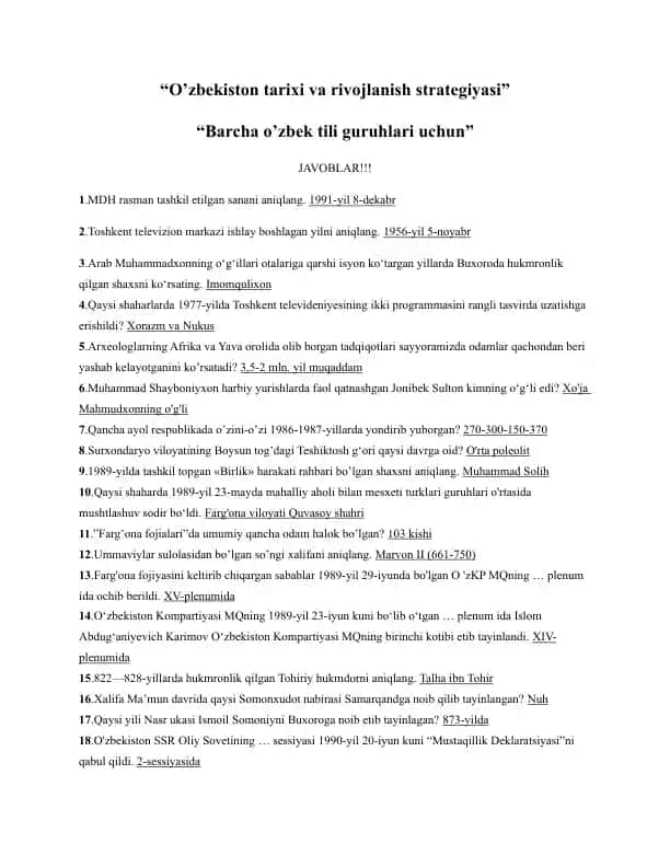 O’zbekiston tarixi va rivojlanish strategiyasi