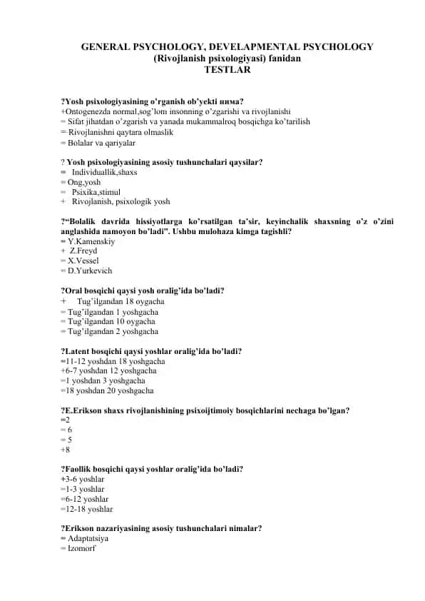 GENERAL PSYCHOLOGY, DEVELAPMENTAL PSYCHOLOGY