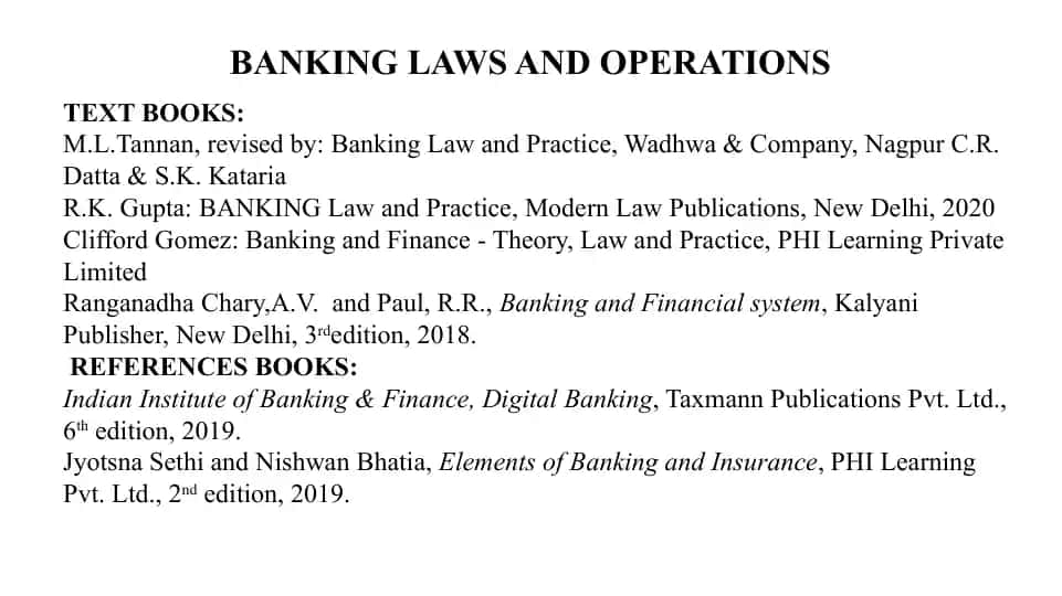 BANKING LAWS AND OPERATIONS