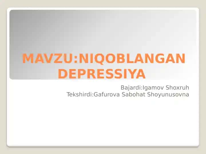 NIQOBLANGAN DEPRESSIYA