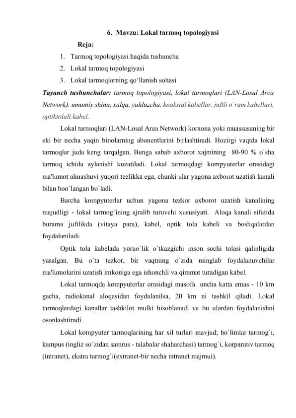 Lokal tarmoq topologiyasi