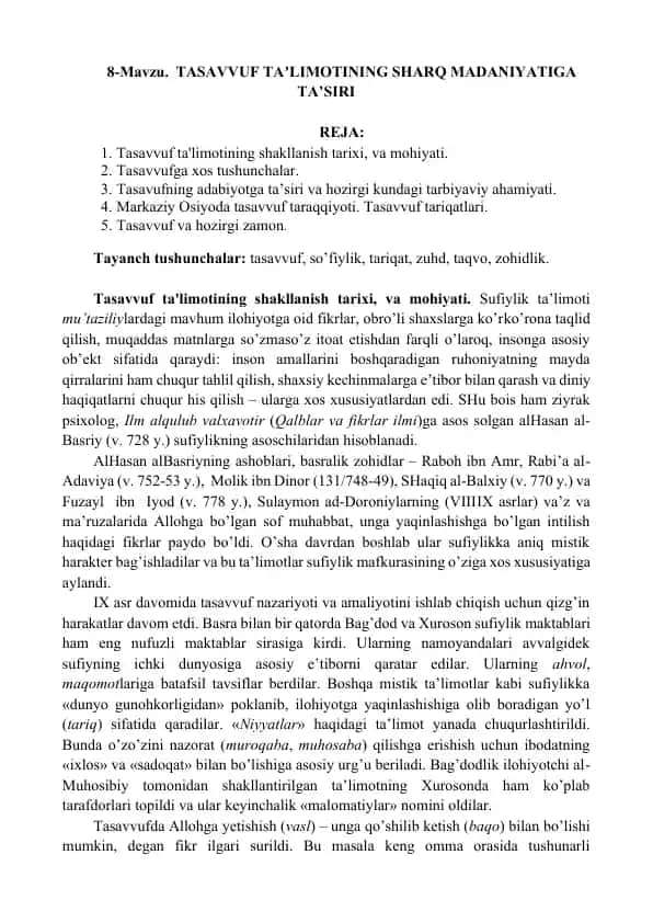 TASAVVUF TAʼLIMOTI