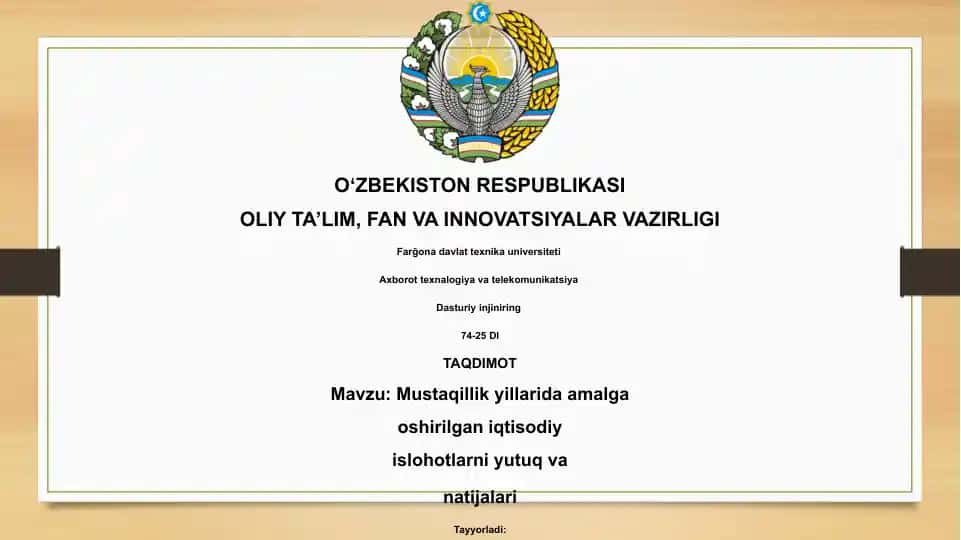 Mustaqillik yillarida amalga oshirilgan iqtisodiy islohotlarni yutuq va natijalari