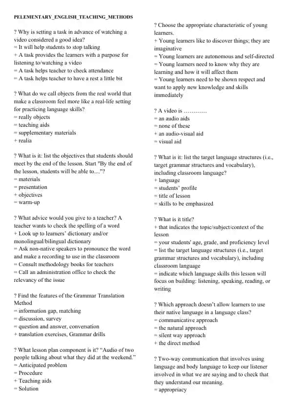 Elementary English Teaching Methods