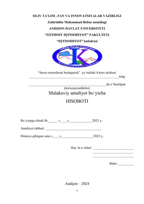 Malakaviy amaliyot hisoboti