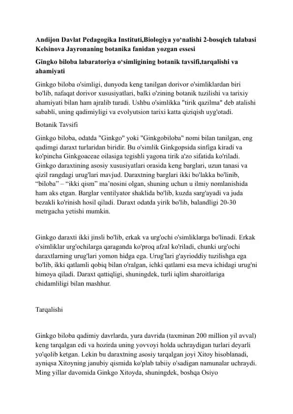 Ginkgo Biloba Labaratoriya O'simligi