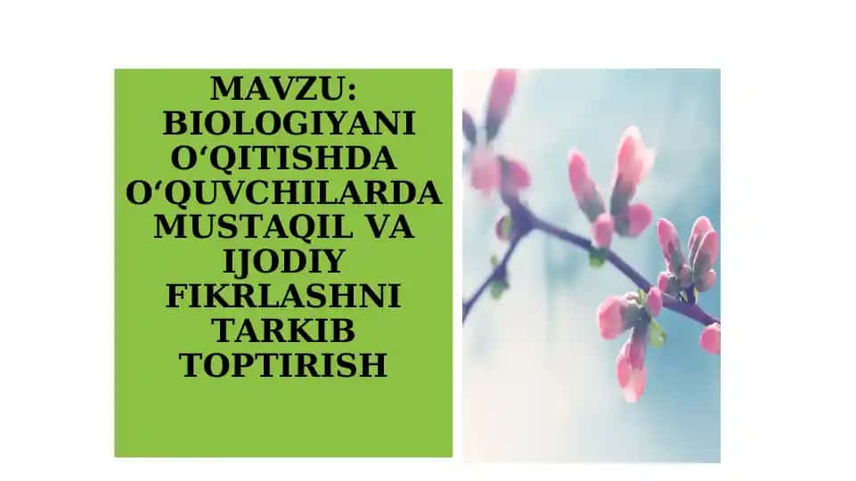 BIOLOGIYANI O‘QITISHDA O‘QUVCHILARDA MUSTAQIL VA IJODIY FIKRLASHNI TARKIB TOPTIRISH