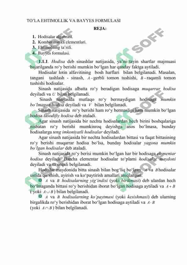 TO’LA EHTIMOLLIK VA BAYYES FORMULASI
