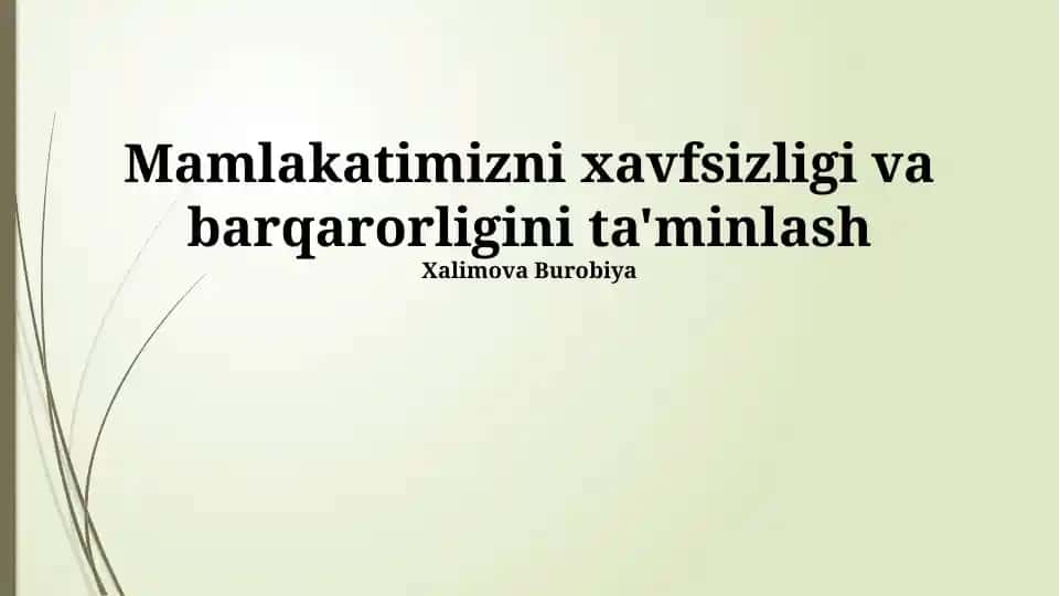 Mamlakatimizni xavfsizligi va barqarorligini ta'minlash
