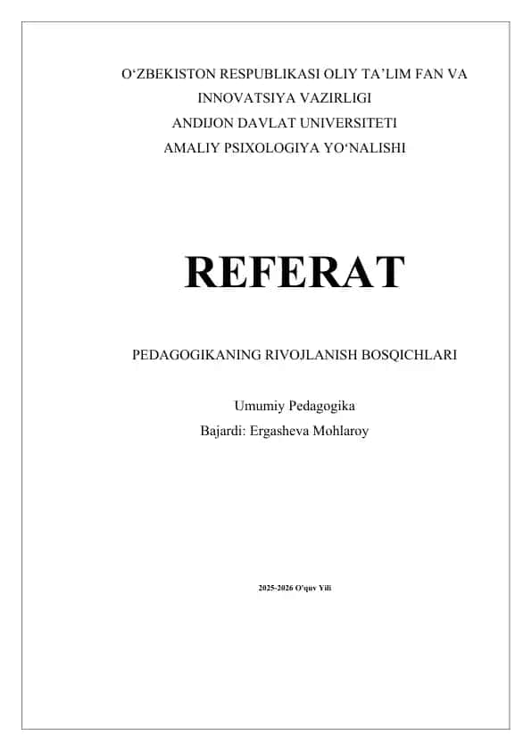 Pedagogika maydoni referat